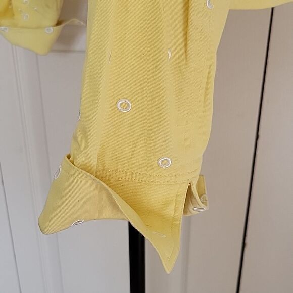 YELLOW Denim Jacket with White Embroidery Size Medium - Picture 6 of 12